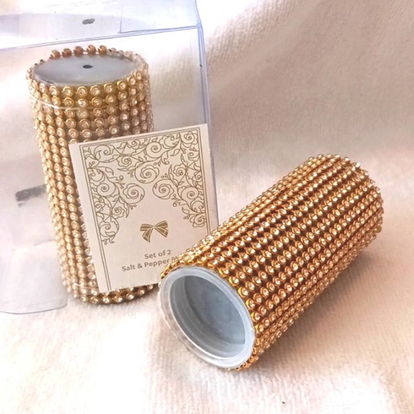 DIAMONDS Salt & Pepper Shakers Set 3" Gold & Bling GORGEOUS New - Picture 5 of 5